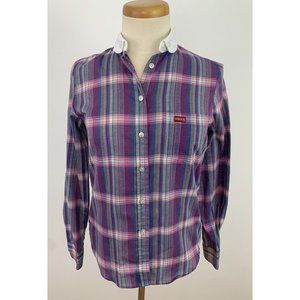 Vintage Sasson Button Front White Collar Shirt Plaid Women's 6